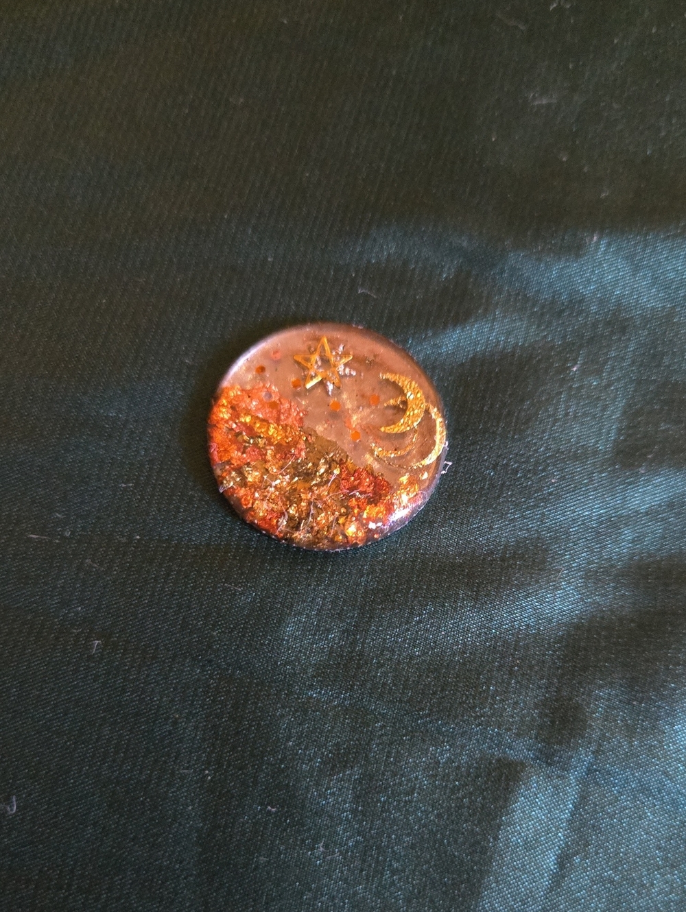 Hand Crafted Resin Moon & Star Pendant-Copper Gold, Silver  Flake Accent